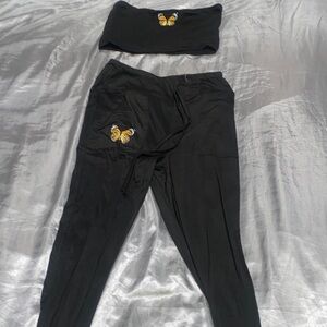 2 piece black butterfly set
